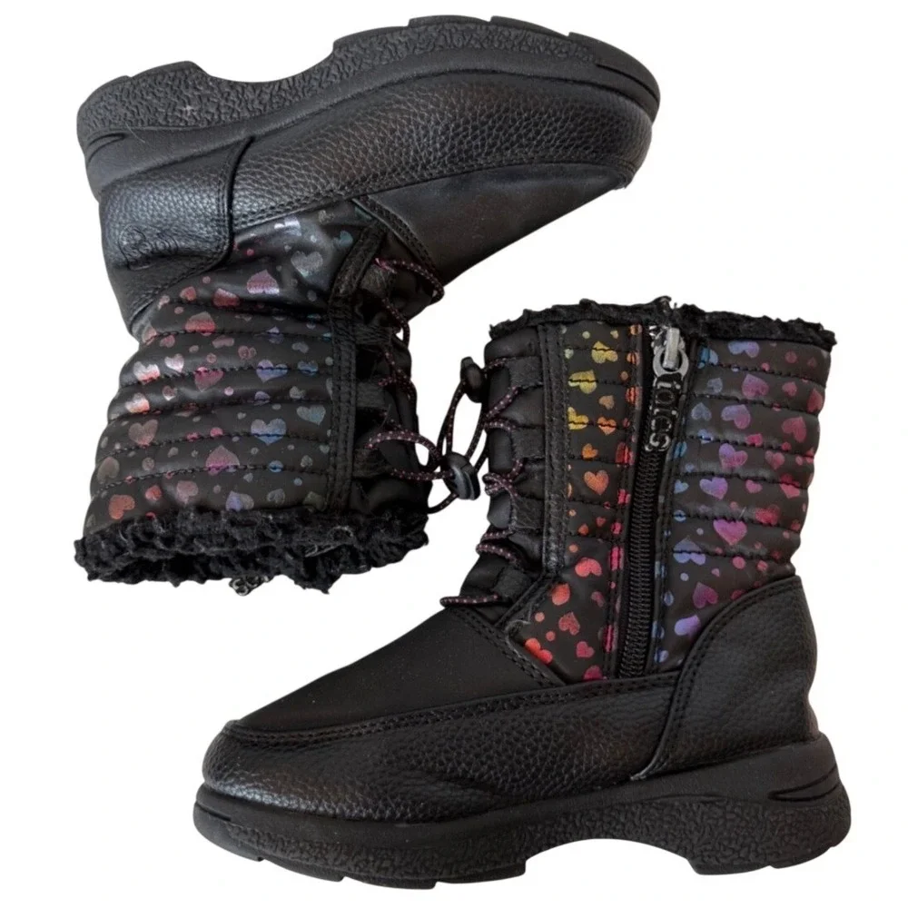 Totes‎ Toddler Kids Renee Boot Black Rainbow Hearts Waterproof Winter Size 10M